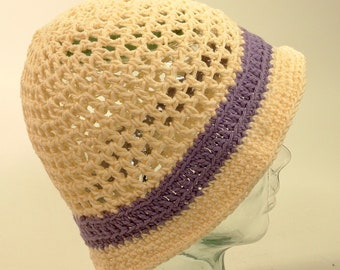 Womens Bucket Cotton Sun Hat String Brim Mesh Cream Purple Wisteria Free Ship U.S.