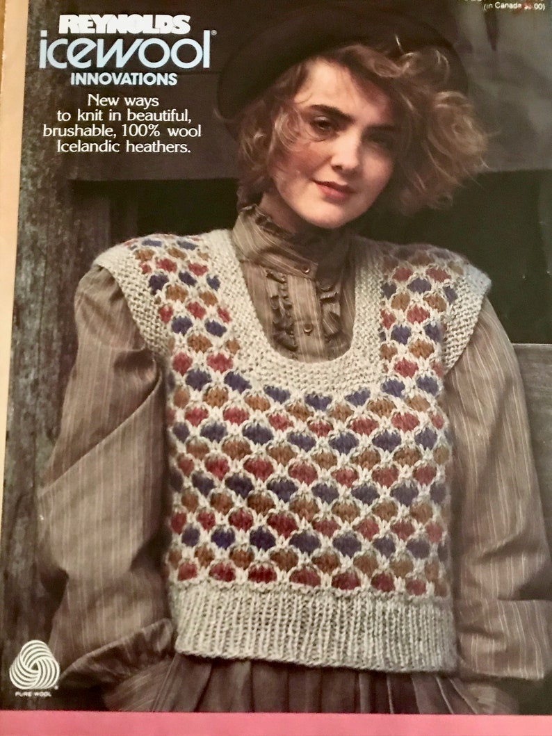 Hand Knit Sweater Vintage 1980's Women's Pullover Vest Honeycomb Pattern image 2