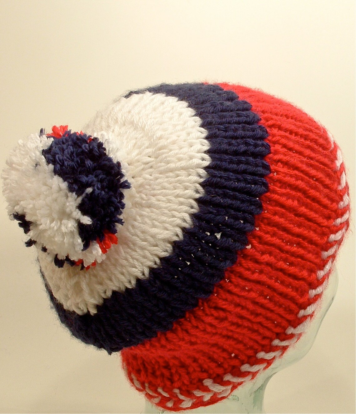 Mens Womens Large Beanie Pom Hat Flag Blue Red Right White Etsy UK