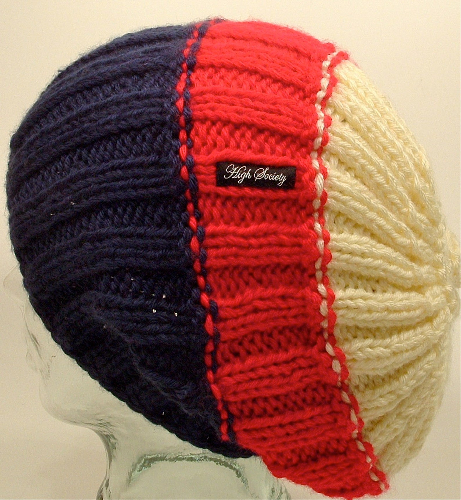 Mens Womens Large Beanie Pom Hat Flag Blue Red Right White Etsy UK