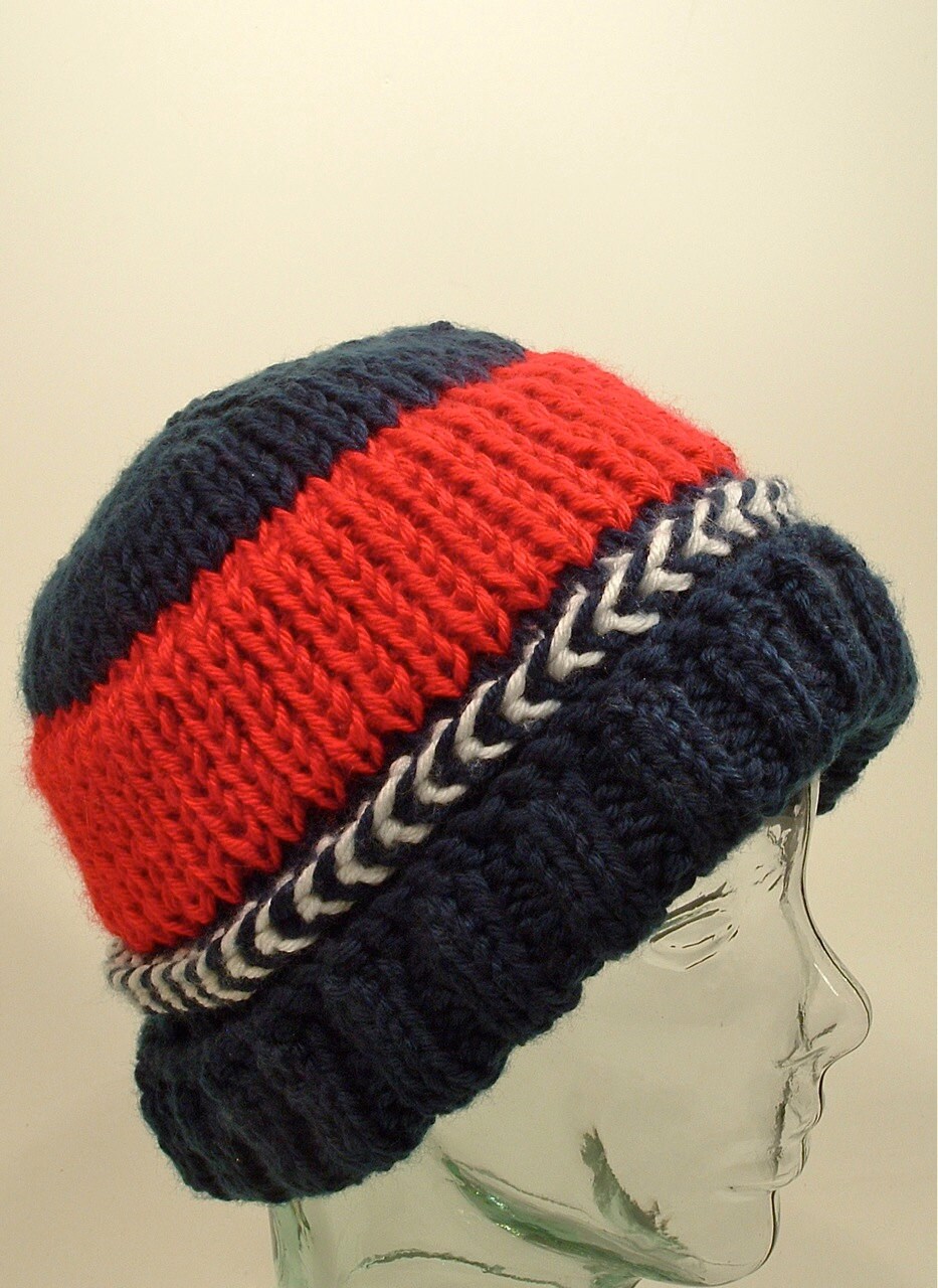 Mens Womens Large Beanie Pom Hat Flag Blue Red Right White Etsy UK