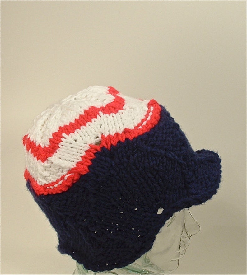 Knit Hat Cap Newsboy Red White Blue Flag Stars Stripes Patriot Visor
