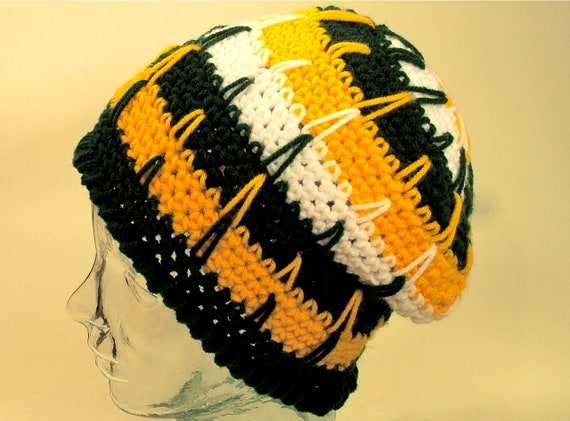 Womens Mens Hat Beanie Green Gold White Team Color Crochet  display picture 2