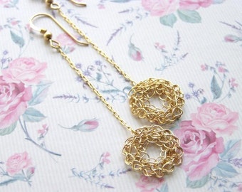 Crochet Knitting Small Goldfilled Circle on Chain Earring