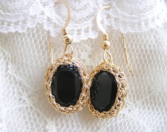 Swarovski Crystal Earrings, Black Crystal Earrings, Black Swarovski Earrings