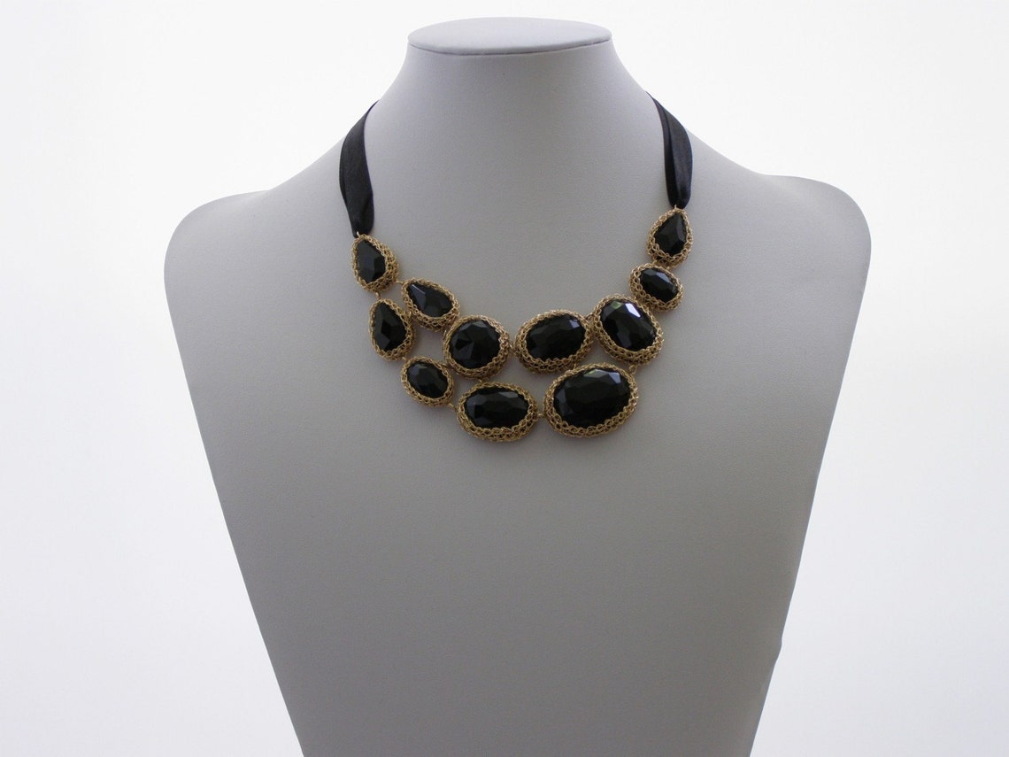 Black Onyx Necklace Bib Statement Necklace black Statement Etsy