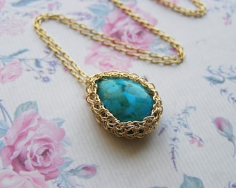 Turquoise Tear Drop  Pendant, Goldfilled Tear Drop Turquoise Pendant