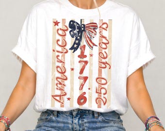 America 1776 250 years png design, USA 250 png, vintage patriotic bow graphic, usa anniversary 2026 shirt design