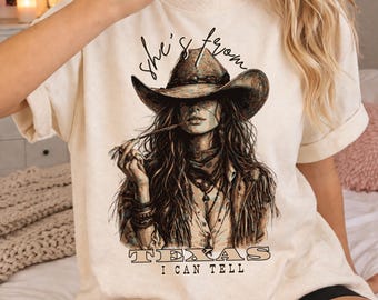 Western Cowgirl Texas png, She's From Texas I Can Tell, Vintage Cowboy Graphic, Country Girl png