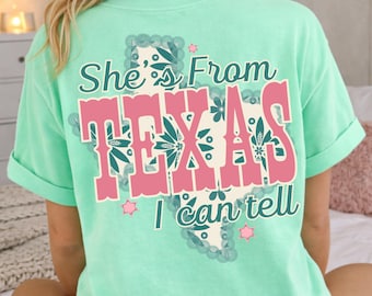 Retro Texas png, She’s From Texas I Can Tell Design, Western Girly Graphic, Cute Cowgirl Typography