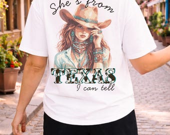 Southern girl png, She's from Texas png, western cowgirl graphic, country aesthetic