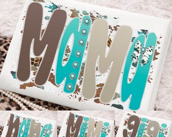 Mama Western png, Coquette Bow Cowhide Leopard Print, Turquoise Jewelry Aesthetic, Retro Country Girl Tee Design, mama, gigi, nana, mimi png