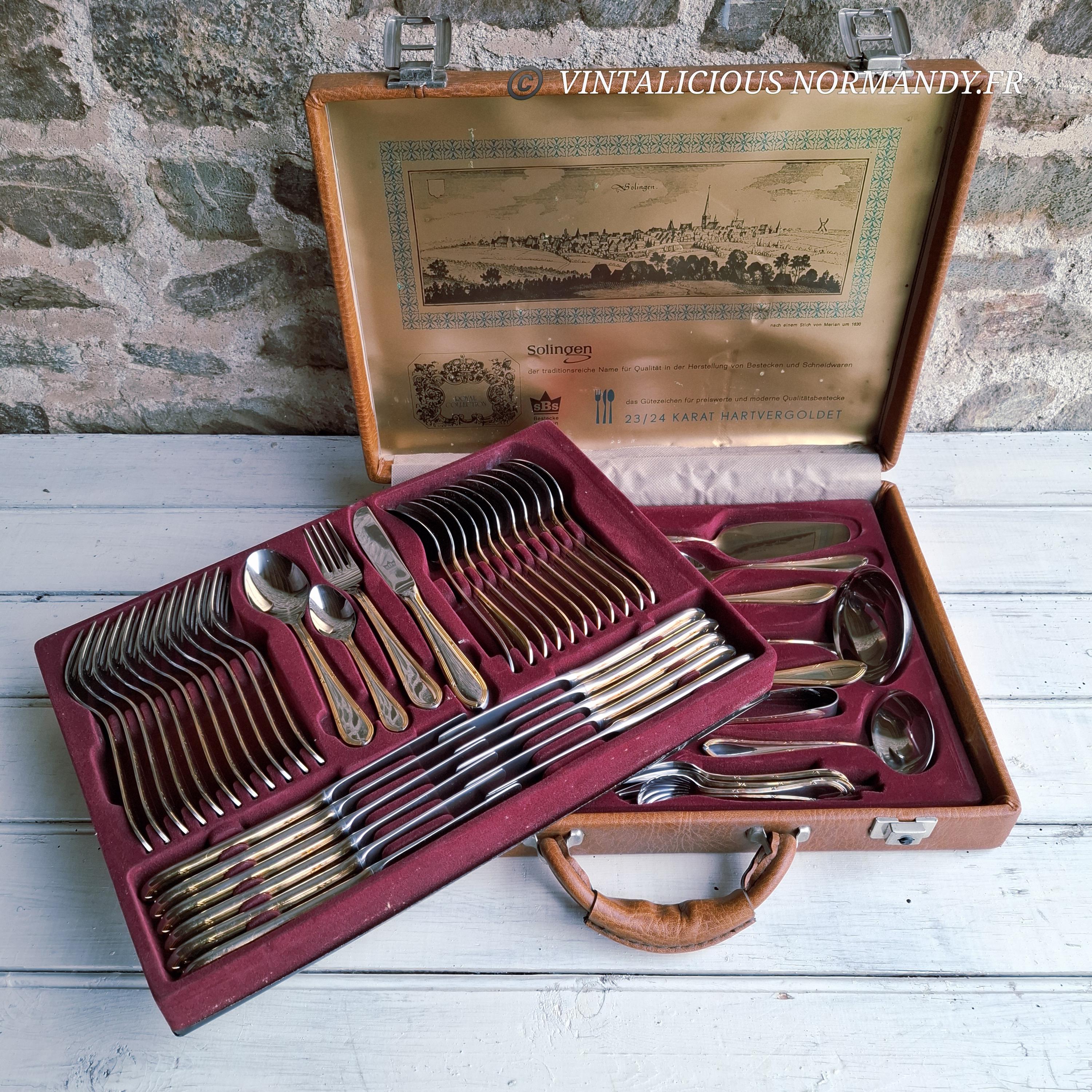 SBS社製　Solingen カトラリーセット （23/24K純金P）ディナー Vintage SBS Solingen Cutlery Set: 23/24k Gold Plated, 70 Pieces