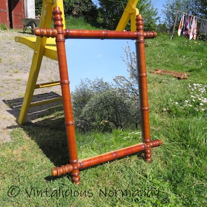 Antique French Faux Bamboo Mirror With Original Glass - glass 42x30 cm - Marked at the back - Brown Wooden Mirror
