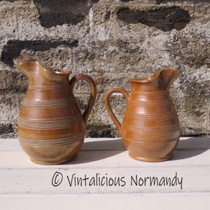 Vintage French Stoneware Pottery Pitcher - Salt Glazed Gres Water Milk Jug Cruche - Collectible Item -