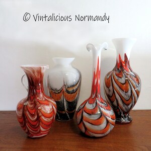 Vintage Italian Empoli Opaline Glass Vase - Large Florentine Mid-Century MCM White Orange Black Swirl Vases - Collectible Item -