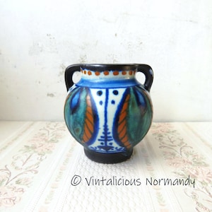 Antique PZH GOUDA Pottery VASE 1923 - Dutch Miniature Bibelot Vase 1920s Handpainted Art Nouveau by Plateel Zuid Holland - Collectible Item