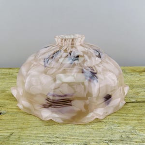 Vintage fransk lampskärm i rosa marmorerat glas för pendellampa från mitten av århundradet