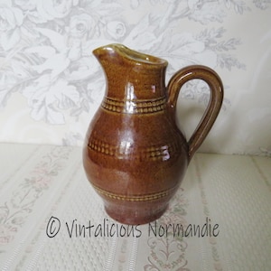 Vintage French Salt Glazed Stoneware Pitcher Gres du Berry - Signed French Gres Water Jug - Collectible Item -