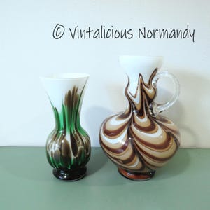 Vintage Italian Empoli Opaline Glass Vase - Florentine Mid-Century MCM White Brown Green Swirl Vases - Collectible Item -