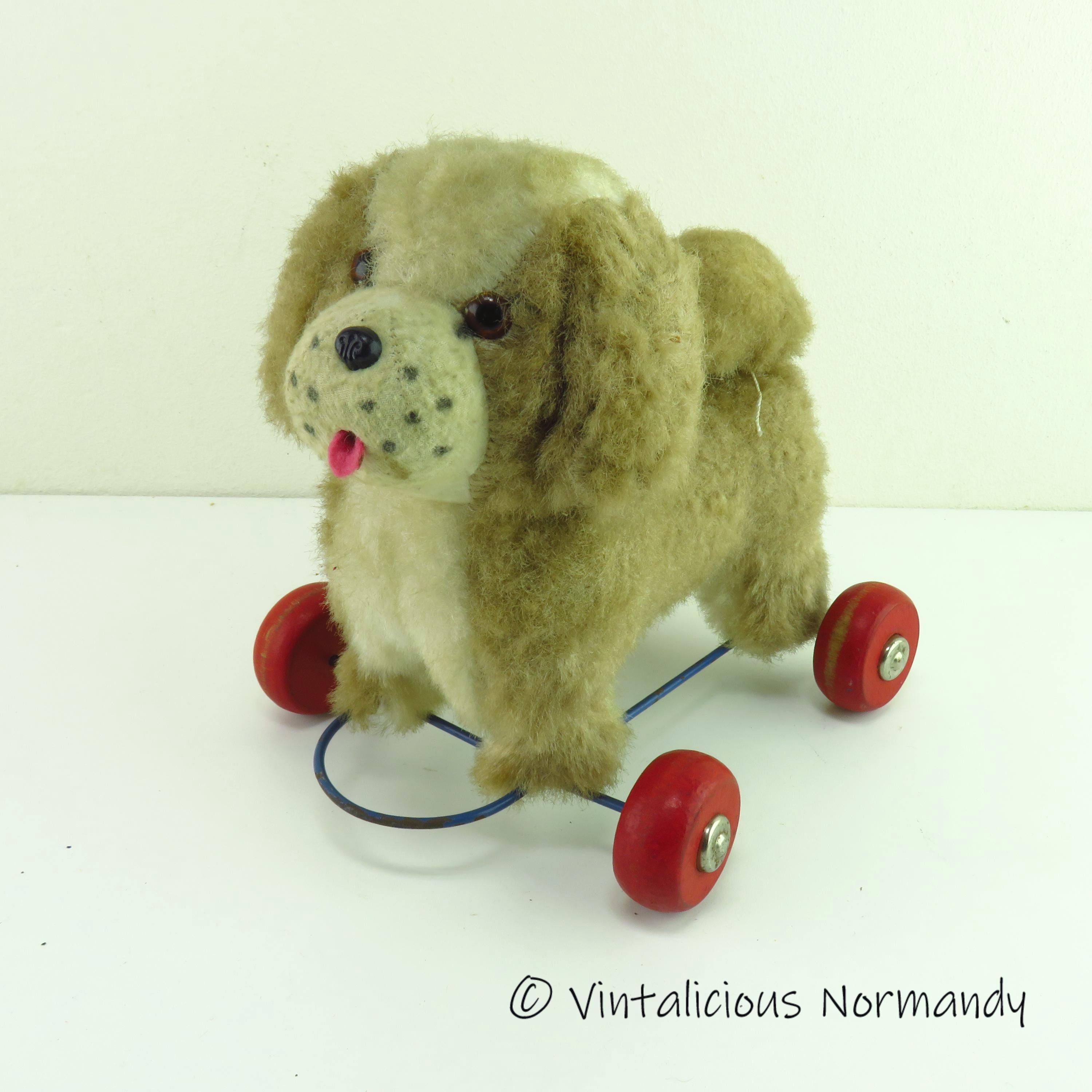 Peluche Chien à Roulettes Vintage IMA LTD - Jouet Ancien Bon état