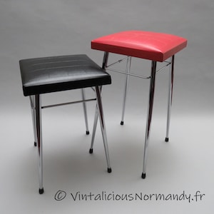 Vintage Chrome Faux-Leather Stool by Brabantia Netherlands - MCM Mid Century Modern Home Furniture Decoration - Collectible Item -