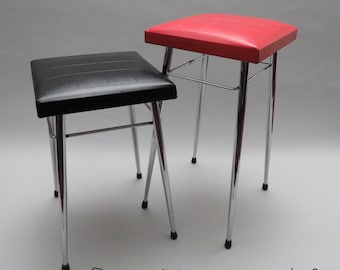 Taburete vintage de cuero sintético cromado de Brabantia: diseño moderno holandés de mediados de siglo