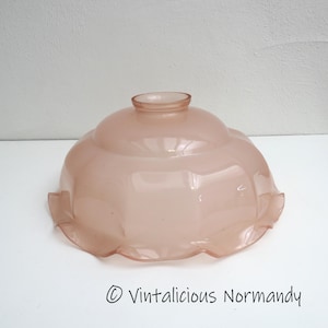 Vintage French Pink Opaline Glass Lampshade for Pendant Light - Mid Century Handkerchief Lamp Shade - Collectible Item -