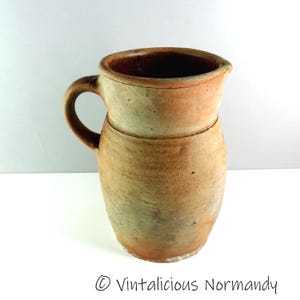 Antique French Stoneware Pottery Pitcher - 1800s Salt Glazed Gres Water Milk Cruche Jug from France - Collectible Item -