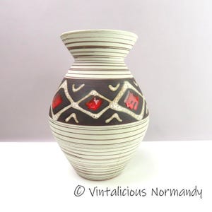 Vintage Pottery Vase by Carstens Tönnieshof Germany - Signed 1960s Fat Lava Ceramic Vase with African Decor - Collectible Item -