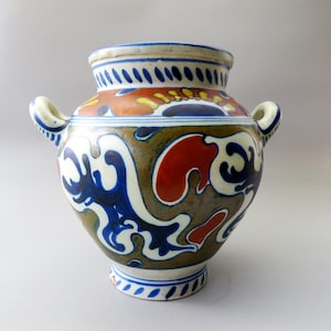 Antique GOUDA Plateel Pottery Rhodian Vase Cache Pot by PZH Plateel Zuid Holland - Signed Dutch 1905-1910 Mat Glazed Ceramic