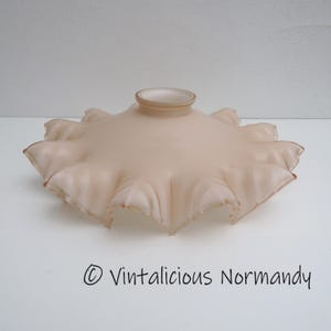 Vintage French Pink Opaline Glass Lampshade for Pendant Light - 1930s Art Deco Handkerchief Lamp Shade - Collectible Item -