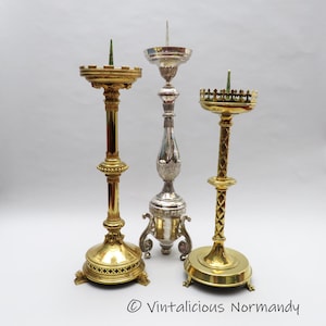 Large XXL Church Altar Candle Holder with Pricket - Vintage Brass and Silver Plate CandleStick - Collectible Item -