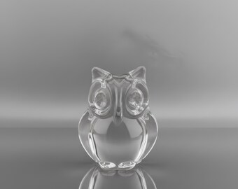 Vintage DAUM Crystal Owl Paperweight: French Art Glass Figurine, Presse Papier -