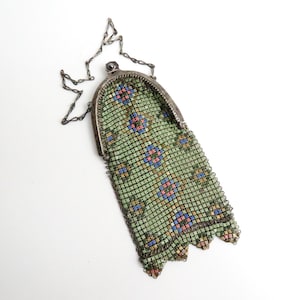 Antique Art Deco Green Mesh Purse - 1920s vintage Purse Bag - Collectible Item -