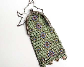 Antike grüne Art-Deco-Handtasche aus Netzstoff – Vintage-Handtasche aus den 1920er-Jahren – Sammlerstück