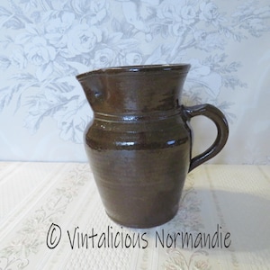 Vintage French Salt Glazed Stoneware Pitcher - Signed French Gres Water Jug - Collectible Item -