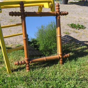 Antique French Faux Bamboo Mirror With Original Glass - glass 30x23 cm - Marked at the back - Brown Wooden Mirror