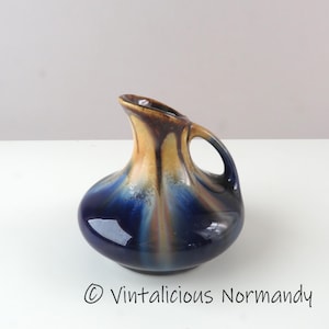 Antique Drip Glaze Pottery Vase By Thulin - Belgian 1920s Blue and Brown Glazed Ceramic Mini Vase - Collectible Item -