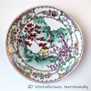 Vintage chinesischer Qianlong Porzellan Teller mit Famille Rose Dekor - Marked Keramik aus China - Sammlerstück -