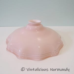 Vintage French Pink Opaline Glass Lampshade for Pendant Light - Mid Century Handkerchief Lamp Shade - Collectible Item -
