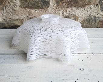Vintage White Clichy Glass Lampshade: French Lamp Shade for Mid-Century Modern Pendant Light -