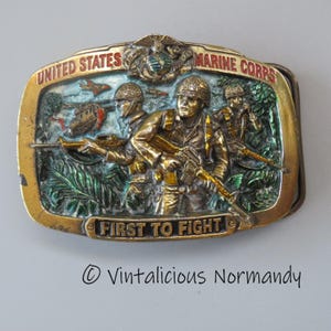 Vintage Metal Marine Corps Buckle - 1982 Great American Buckle Company - Collectible Item -