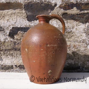 Antique French Stoneware Pottery Oil Jug - Salt Glazed Gres Earthenware Cruche Pitcher from France - Collectible Item -
