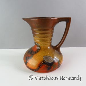 Vintage GOUDA Plateel Pottery Pitcher VASE - Dutch 1930s Handpainted Vertitable de Gouda Depression Ceramic