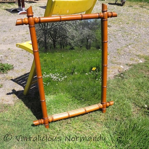 Antique Large French Faux Bamboo Mirror With Original Glass - Glass 60x40 cm - Marked at the back - Brown Wooden Mirror