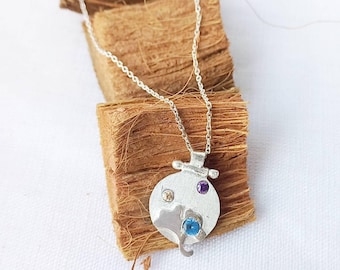 Collar de hoja de ginkgo de plata de ley hecho a mano: colgante artesanal de piedra de circón
