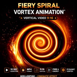 Feuer-Spiral-Wirbel-Animation | Brennende Energiewirbel Hintergrund | Vertikal Video Effekt 9:16 | Hypnotischer Loop-Stil (nicht nahtlos) | 10 sek HD
