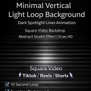 Minimal Vertical Light Loop Background | Dark Spotlight Lines Animation 9:16 | Seamless Video Backdrop | Abstract Studio Effect | 10 sec HD