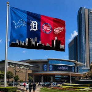Detroit Sports Flag – Lions Tigers Pistons Red Wings Wall Flag | Man Cave Garage Decor | Detroit Fan Gift